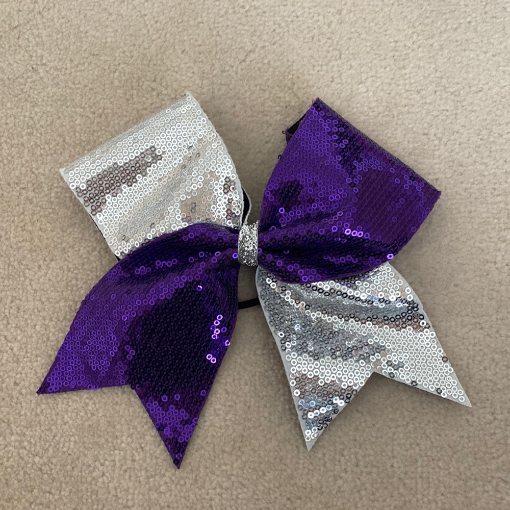 Purple and Silver Cheer Bow